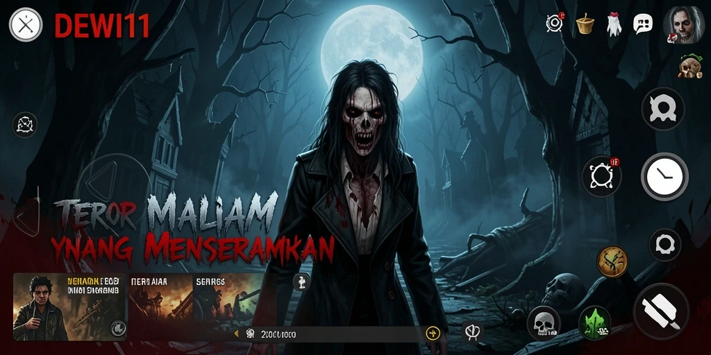 Screenshot gameplay DEWI11 yang memperlihatkan suasana menyeramkan.