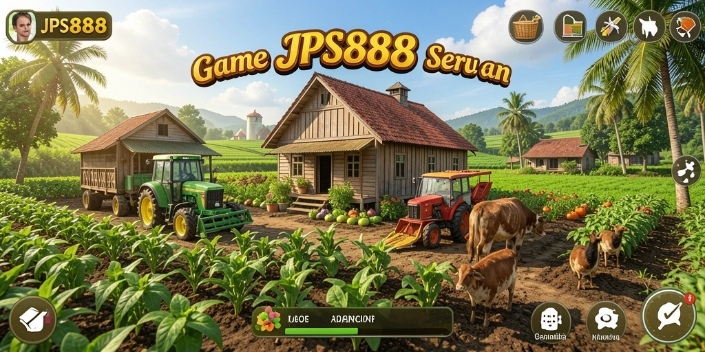 Tampilan gameplay seru di JPS888 saat berkebun dan berternak.