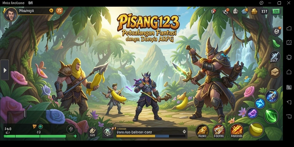 Screenshot gameplay PISANG123 menampilkan pertarungan epik di dunia fantasi.