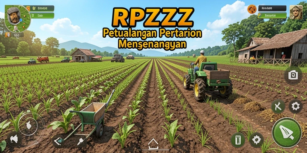 Tampilan gameplay RPZZZ dengan suasana pertanian yang cerah dan menyenangkan.