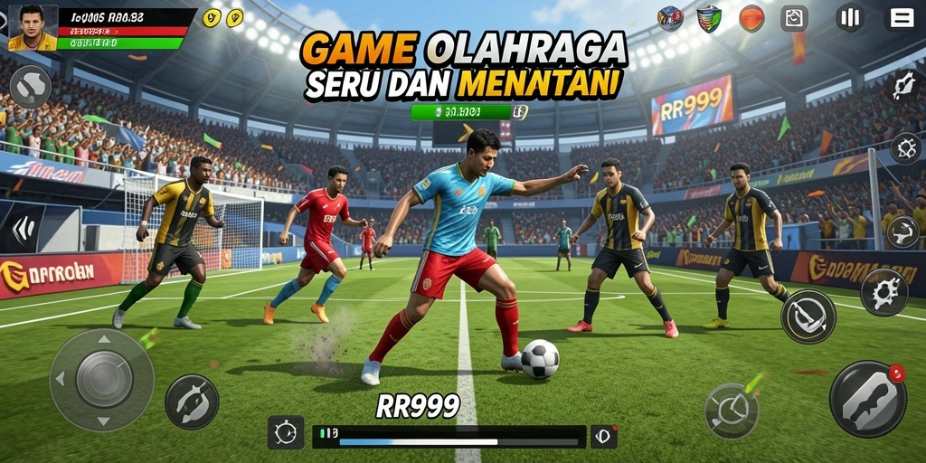 Screenshot gameplay RR999 menunjukkan aksi seru dalam pertandingan olahraga.