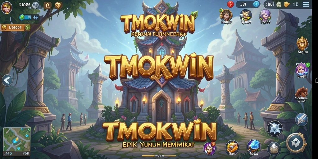 Screenshot gameplay TMOKWIN menampilkan menara dan gelombang musuh yang intens.