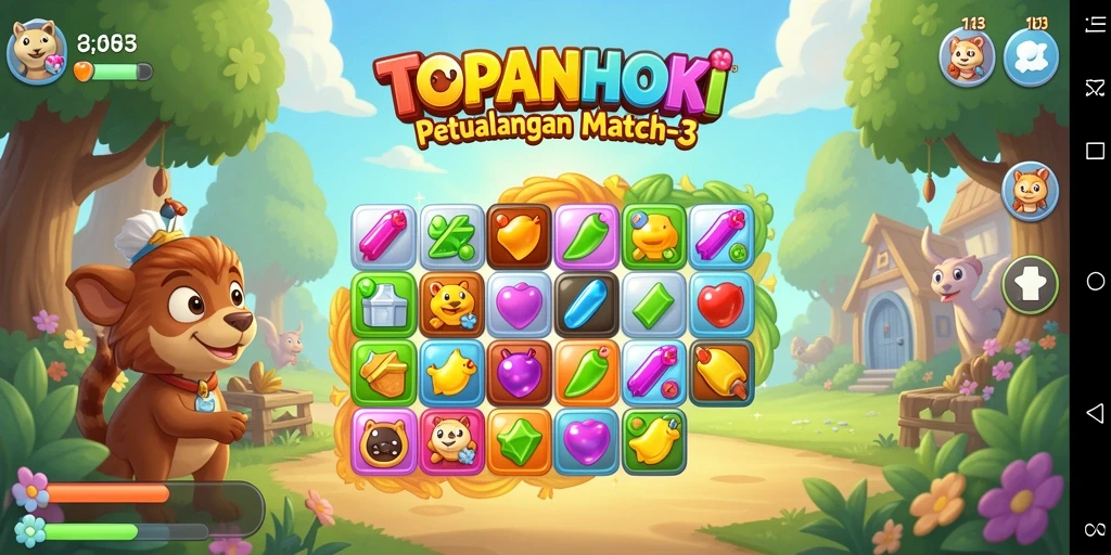 Gameplay Match-3 yang penuh warna dan menantang di TOPANHOKI.